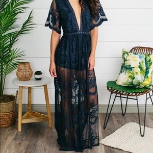 Navy Lace Maxi Romper